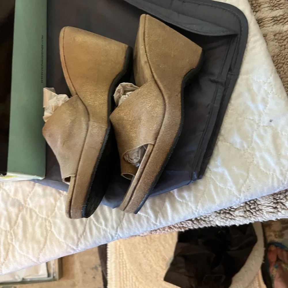 Donald J. Pliner Sueded leather Wedge Slide Sandals